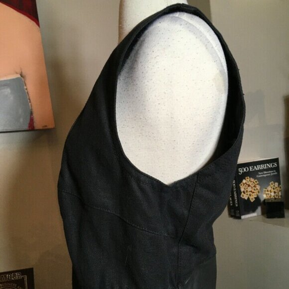 Blue System Black Cotton Flax Leather Trim Vest - Picture 6 of 12